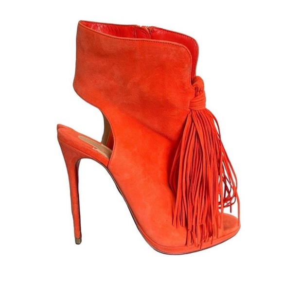Christian Louboutin Women's Sz 37 US 7 Otoka Tassel Orange Suede Ankle Boots - Picture 12 of 12